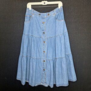 💙 Vintage Pyramid Collection Tiered Cotton Denim Jeans Midi Skirt Size M/L Y2K